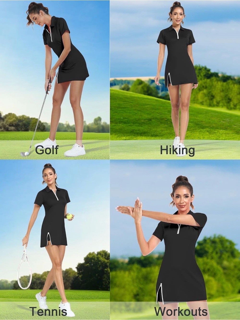 Women’s Black Swim Polo Dress with Front Zip - No Shorts - Picture 4 of 7